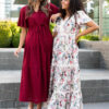 Alana Burgundy Textured Tie Dress