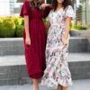 Alana Burgundy Textured Tie Dress