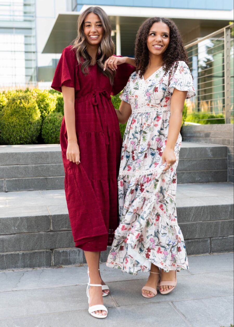 Alana Burgundy Textured Tie Dress
