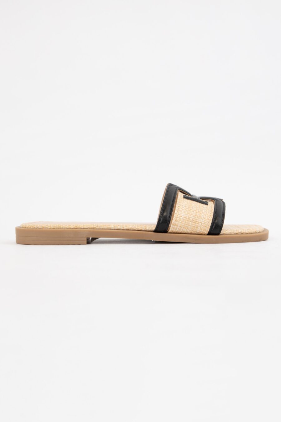 Abia Black Detailed Woven Flat