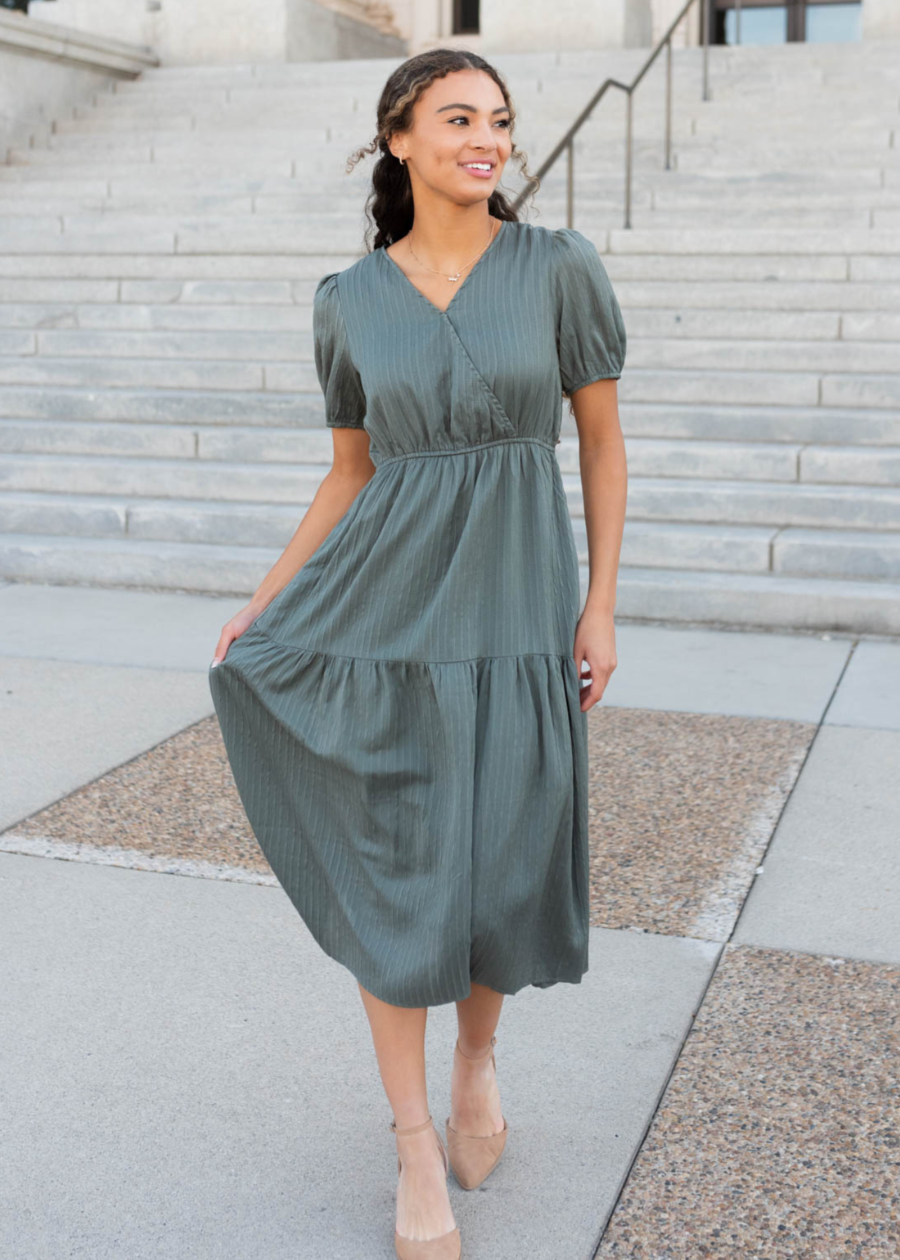 Addee Olive Tiered Dress