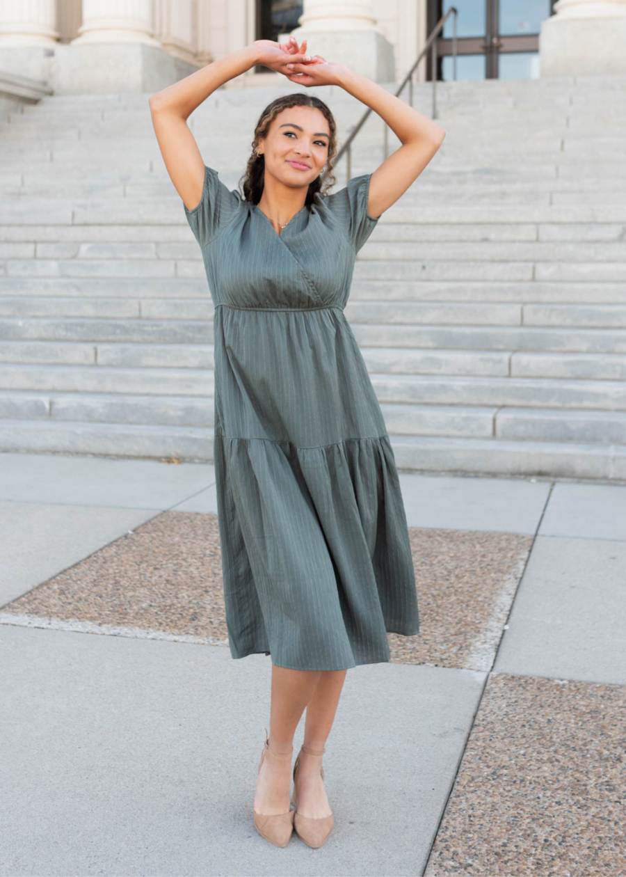 Addee Olive Tiered Dress
