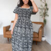 Adeline Black Printed Smocked Dress