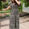 Adeline Black Printed Smocked Dress