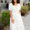 Adri White Flower Embroidered Dress