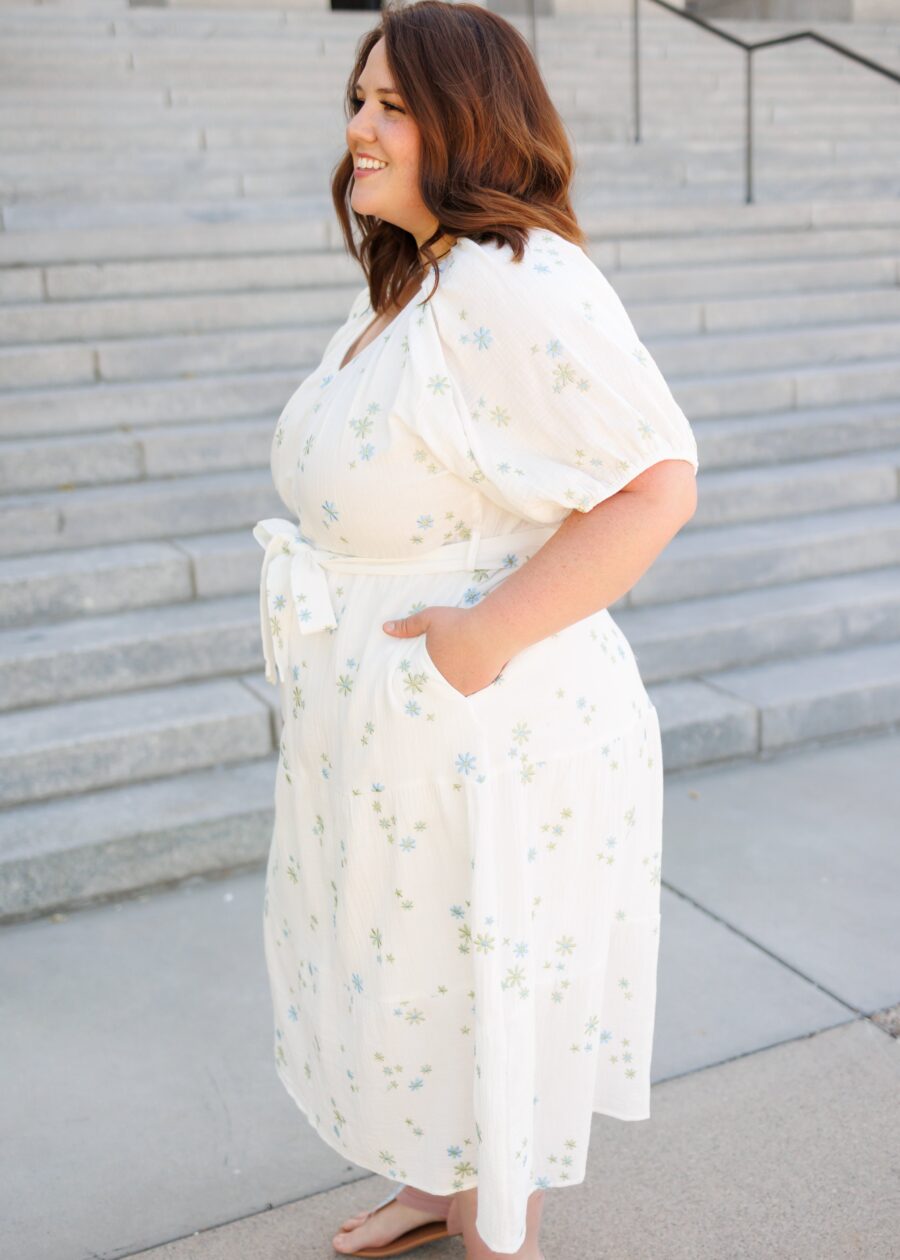 Adri White Flower Embroidered Dress