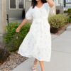 Adri White Flower Embroidered Dress