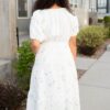 Adri White Flower Embroidered Dress
