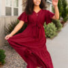 Alana Burgundy Textured Tie Dress