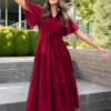 Alana Burgundy Textured Tie Dress