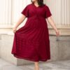 Alana Burgundy Textured Tie Dress