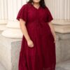 Alana Burgundy Textured Tie Dress