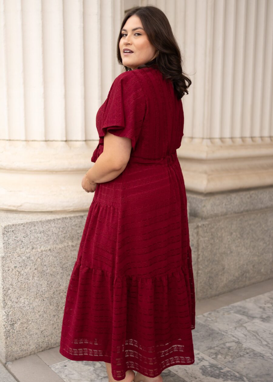 Alana Burgundy Textured Tie Dress