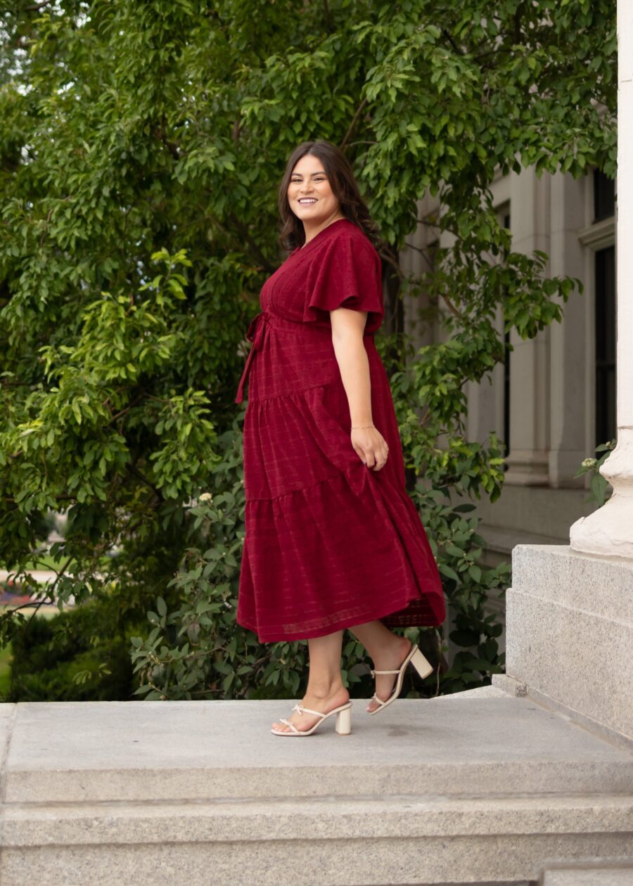 Alana Burgundy Textured Tie Dress