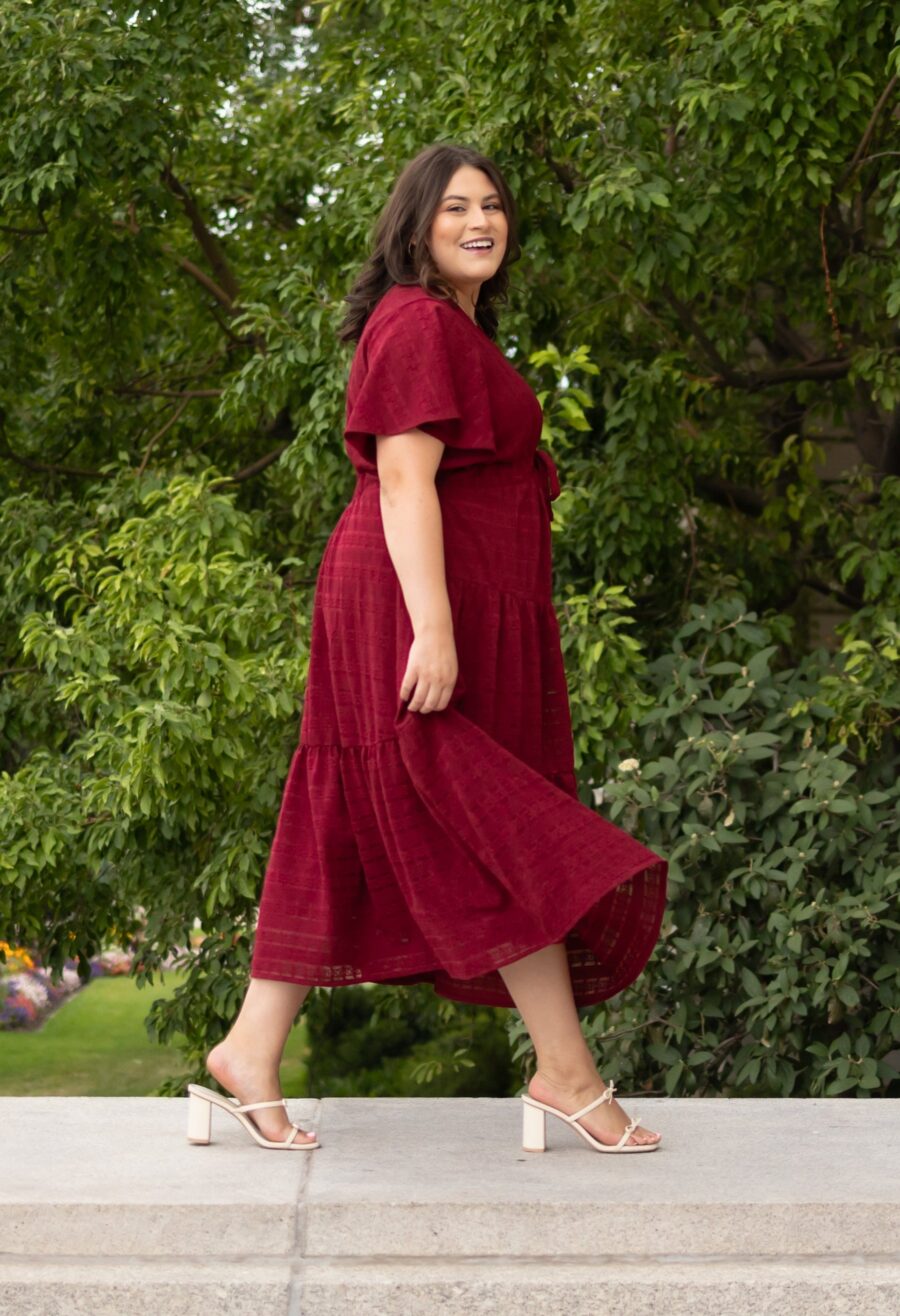 Alana Burgundy Textured Tie Dress