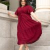 Alana Burgundy Textured Tie Dress