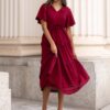 Alana Burgundy Textured Tie Dress