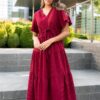 Alana Burgundy Textured Tie Dress