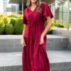 Alana Burgundy Textured Tie Dress