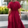 Alana Burgundy Textured Tie Dress