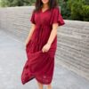 Alana Burgundy Textured Tie Dress