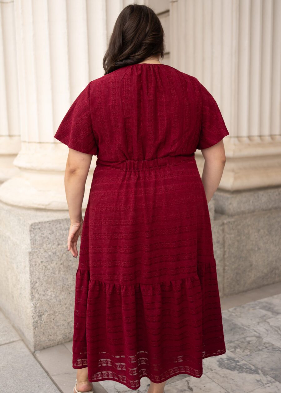 Alana Burgundy Textured Tie Dress