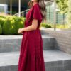Alana Burgundy Textured Tie Dress