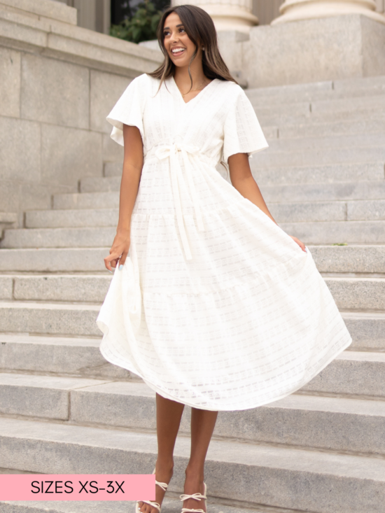 Alana Ivory Textured Tie Dress