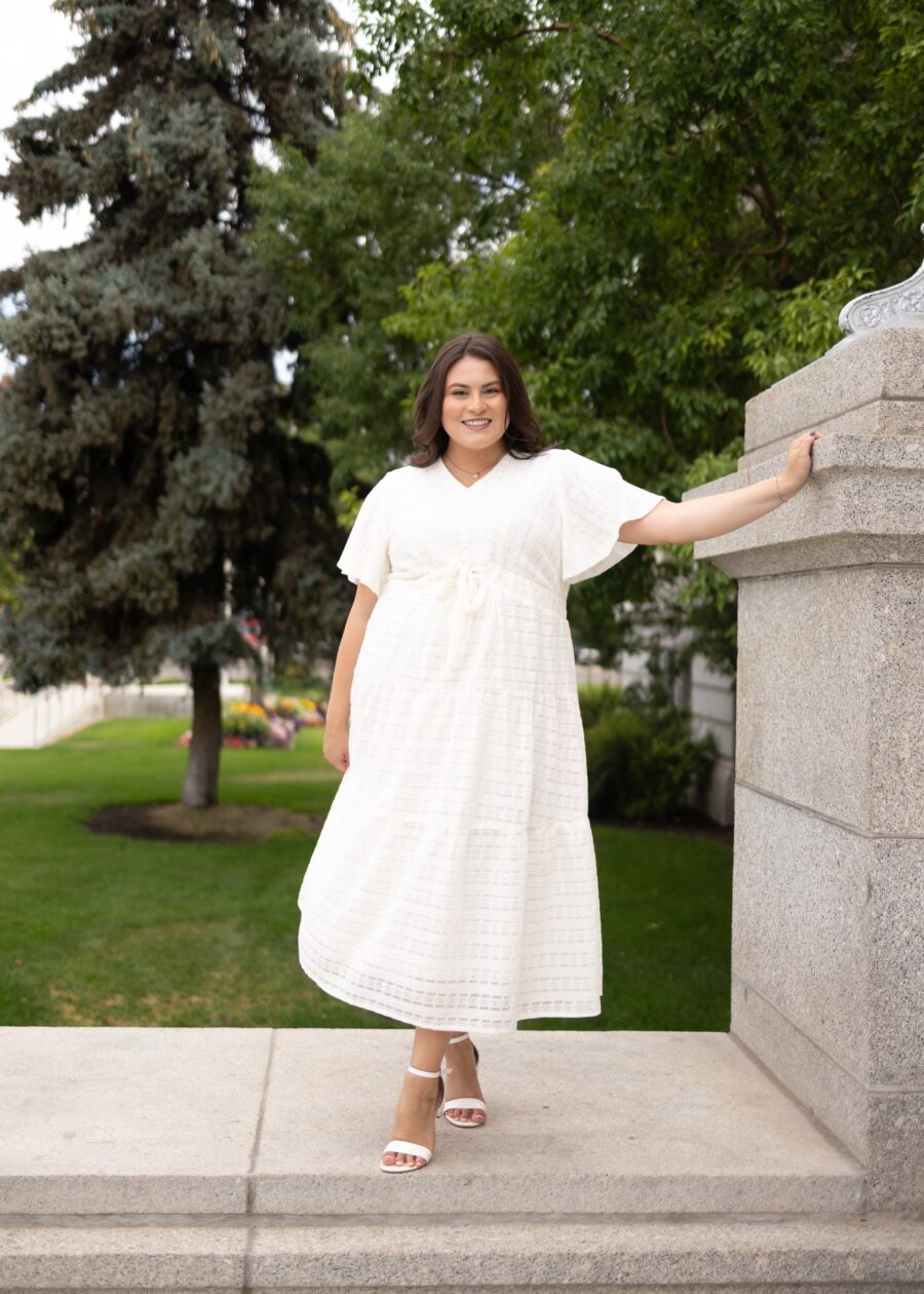 Alana Ivory Textured Tie Dress