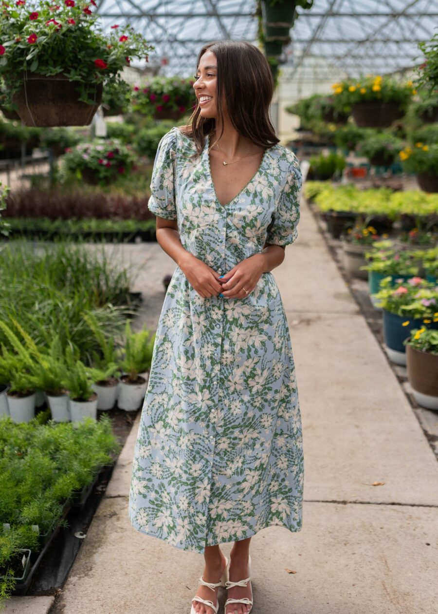 Alani Blue Floral Button Down Dress