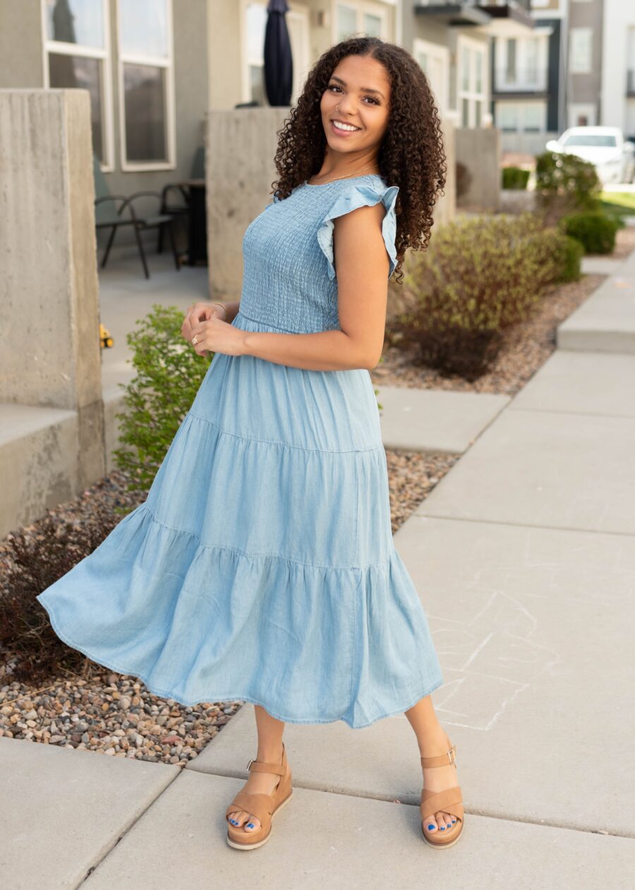 Alease Chambray Tiered Dress