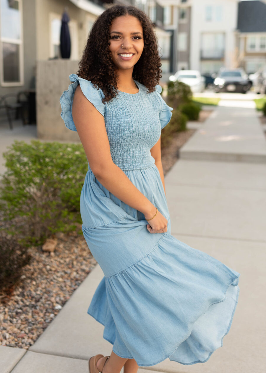 Alease Chambray Tiered Dress