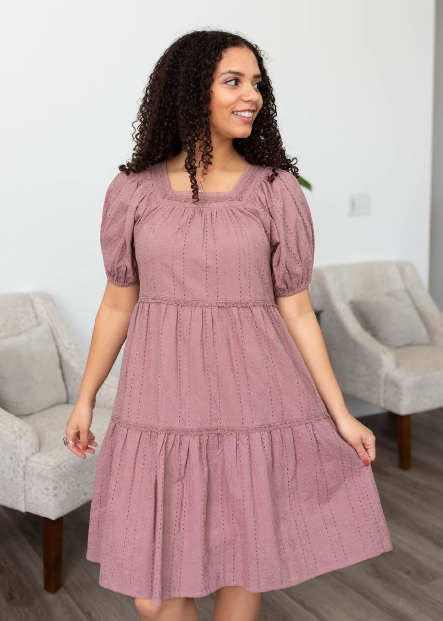 Aleena Dusty Mauve Embroidered Dress