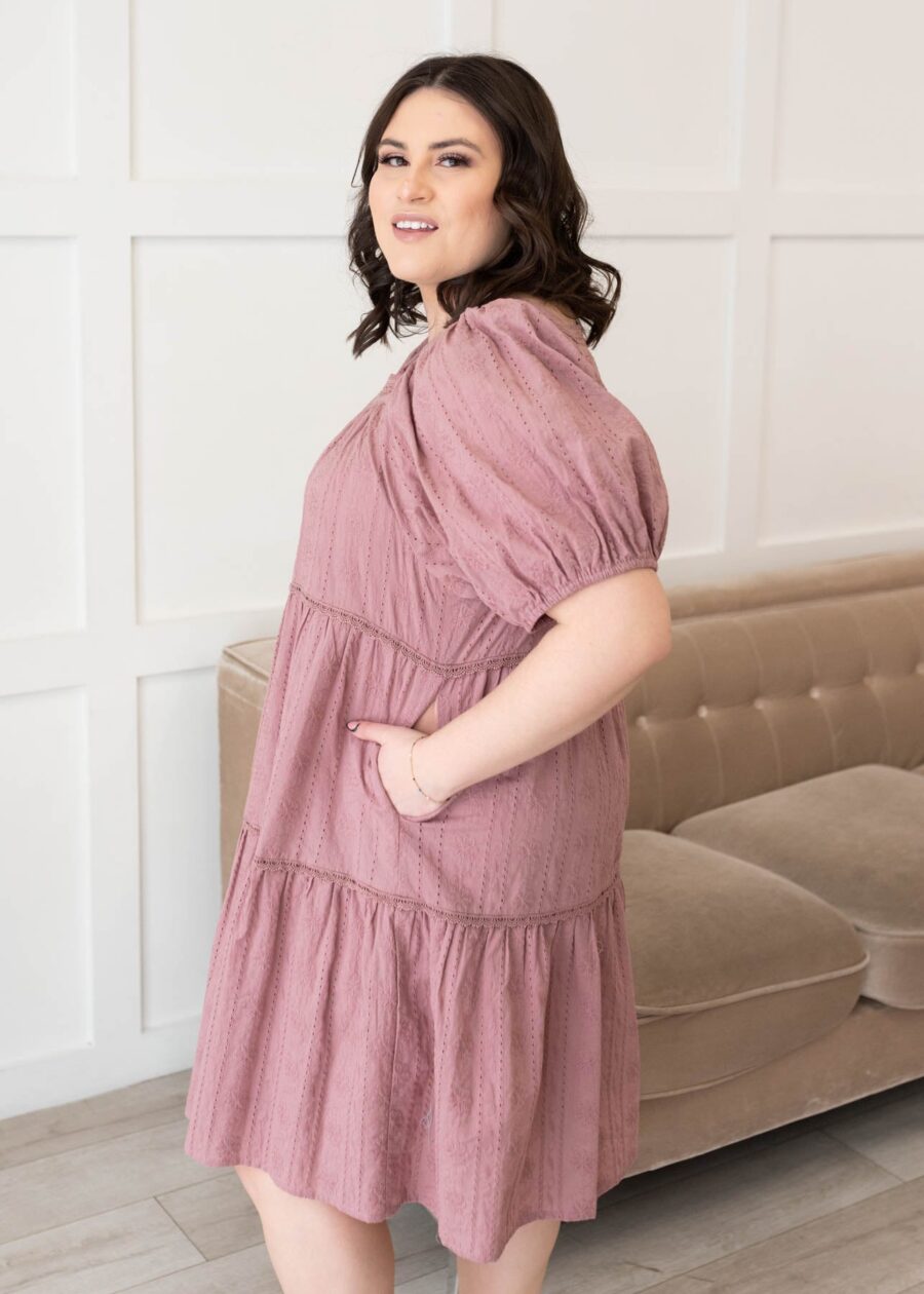 Aleena Dusty Mauve Embroidered Dress
