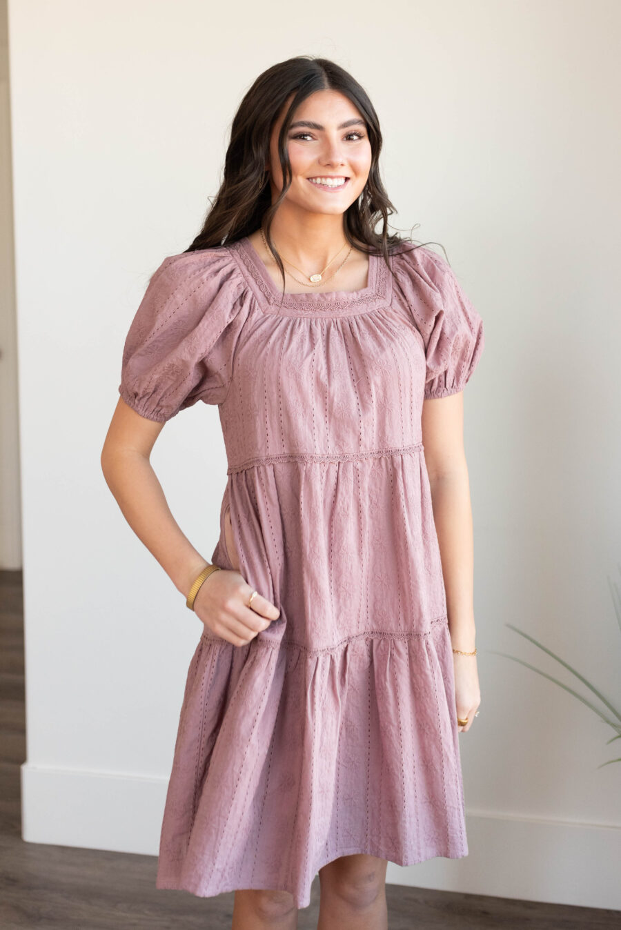 Aleena Dusty Mauve Embroidered Dress