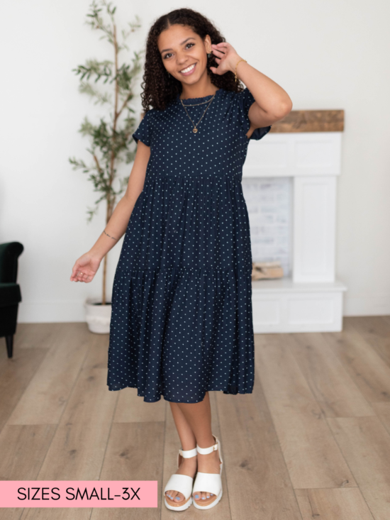 Alexa Navy Polka Dot Dress