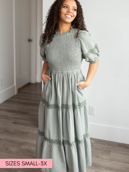 Alexia Dark Sage Tiered Dress