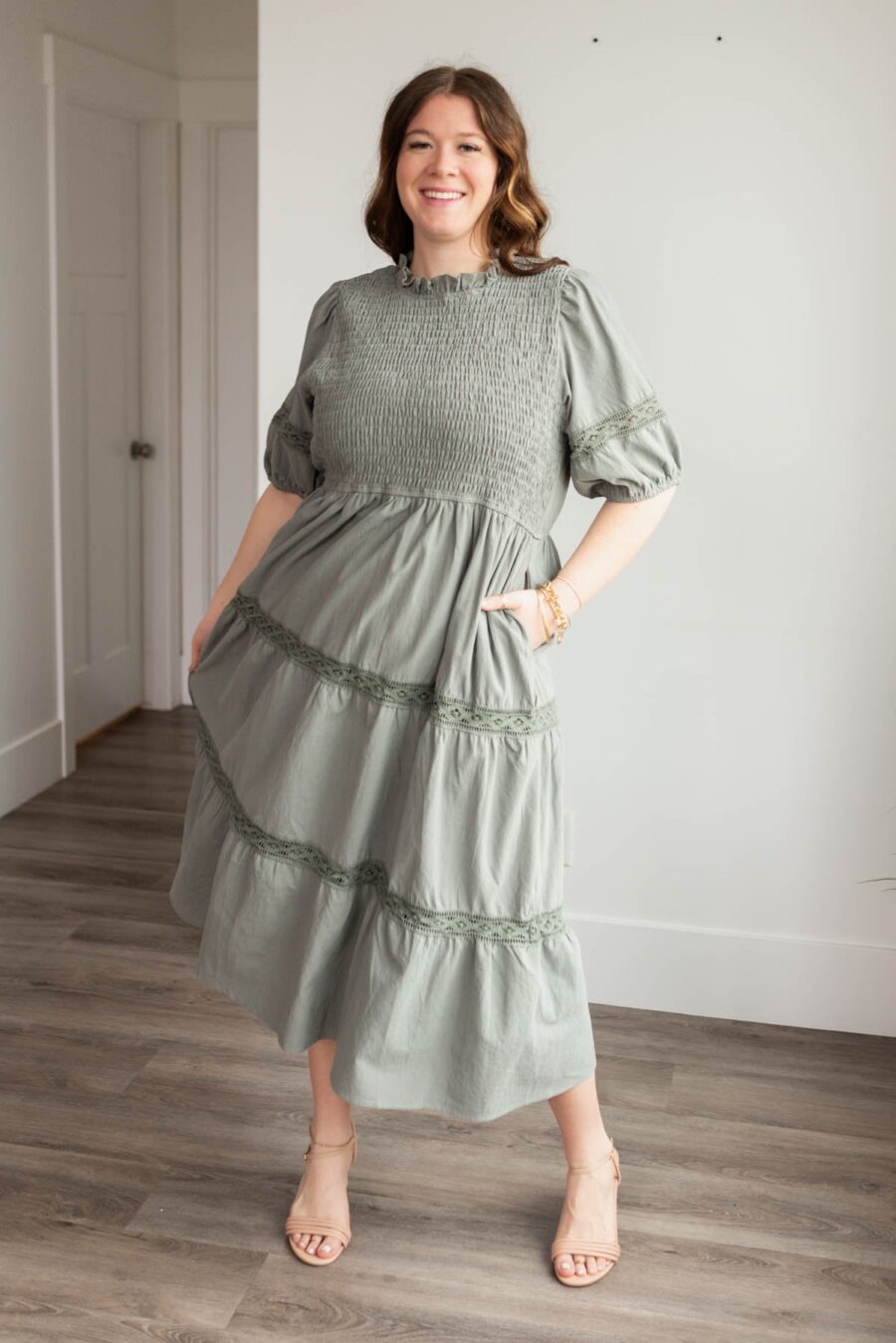 Alexia Dark Sage Tiered Dress