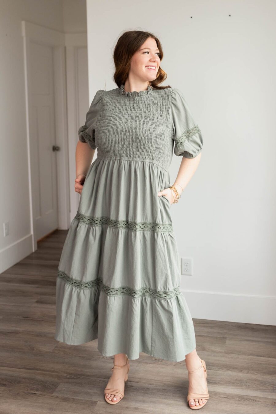 Alexia Dark Sage Tiered Dress