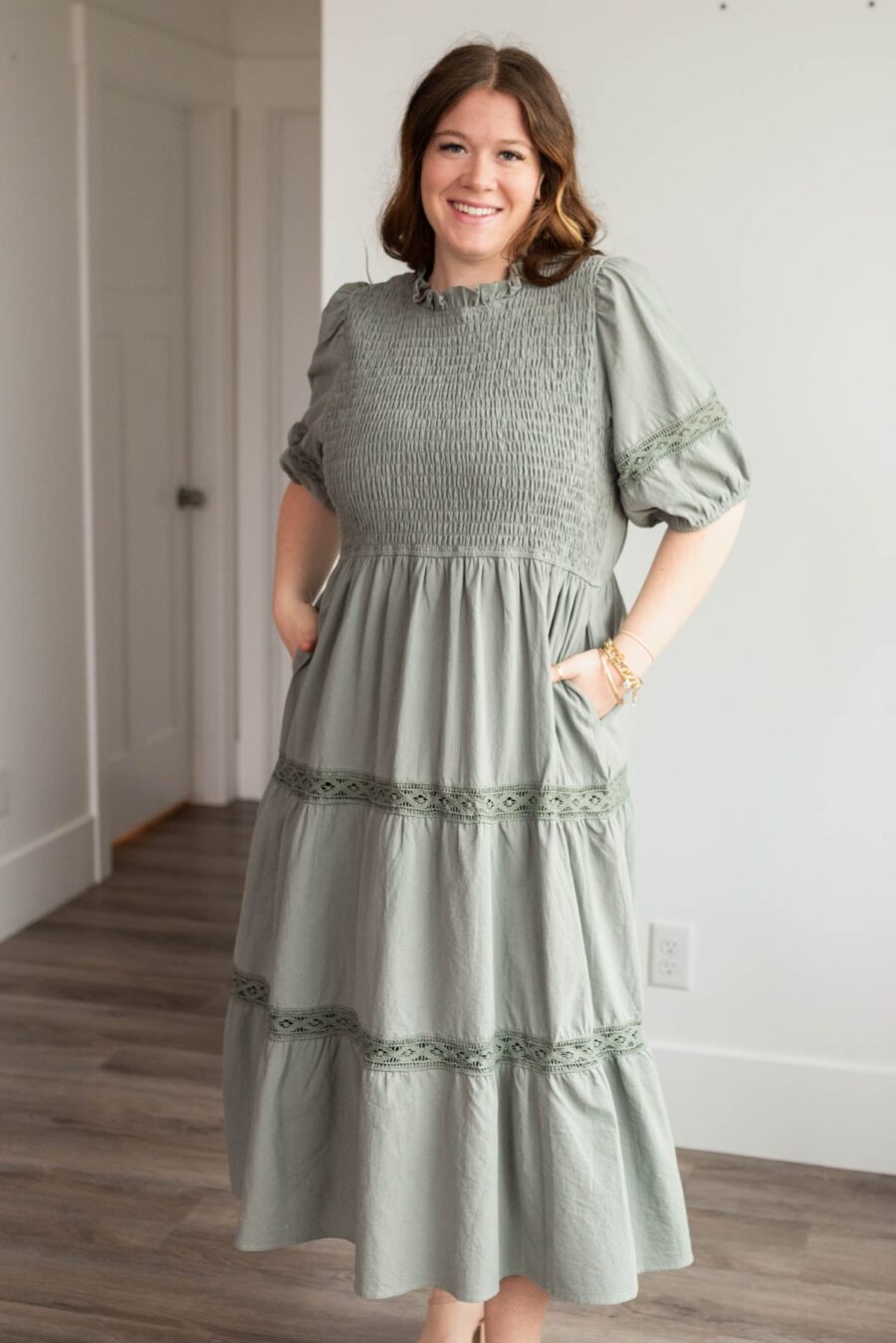 Alexia Dark Sage Tiered Dress
