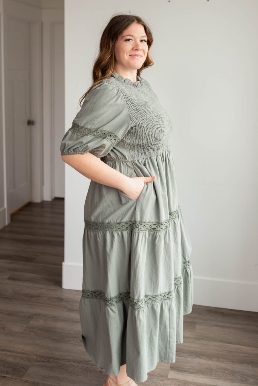 Alexia Dark Sage Tiered Dress