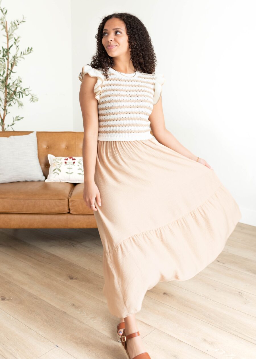 Alexis Khaki Crochet Knit Top Dress
