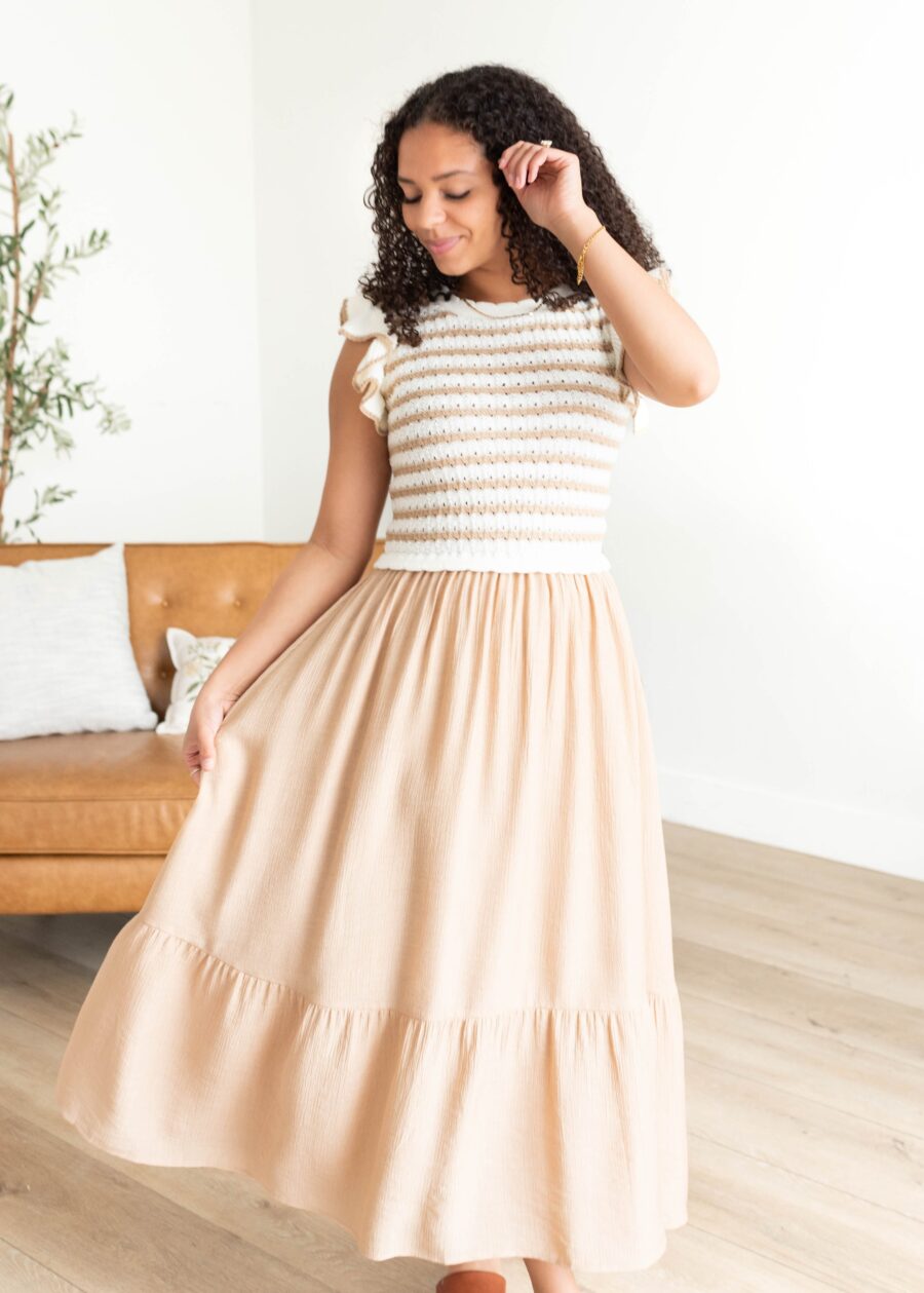 Alexis Khaki Crochet Knit Top Dress