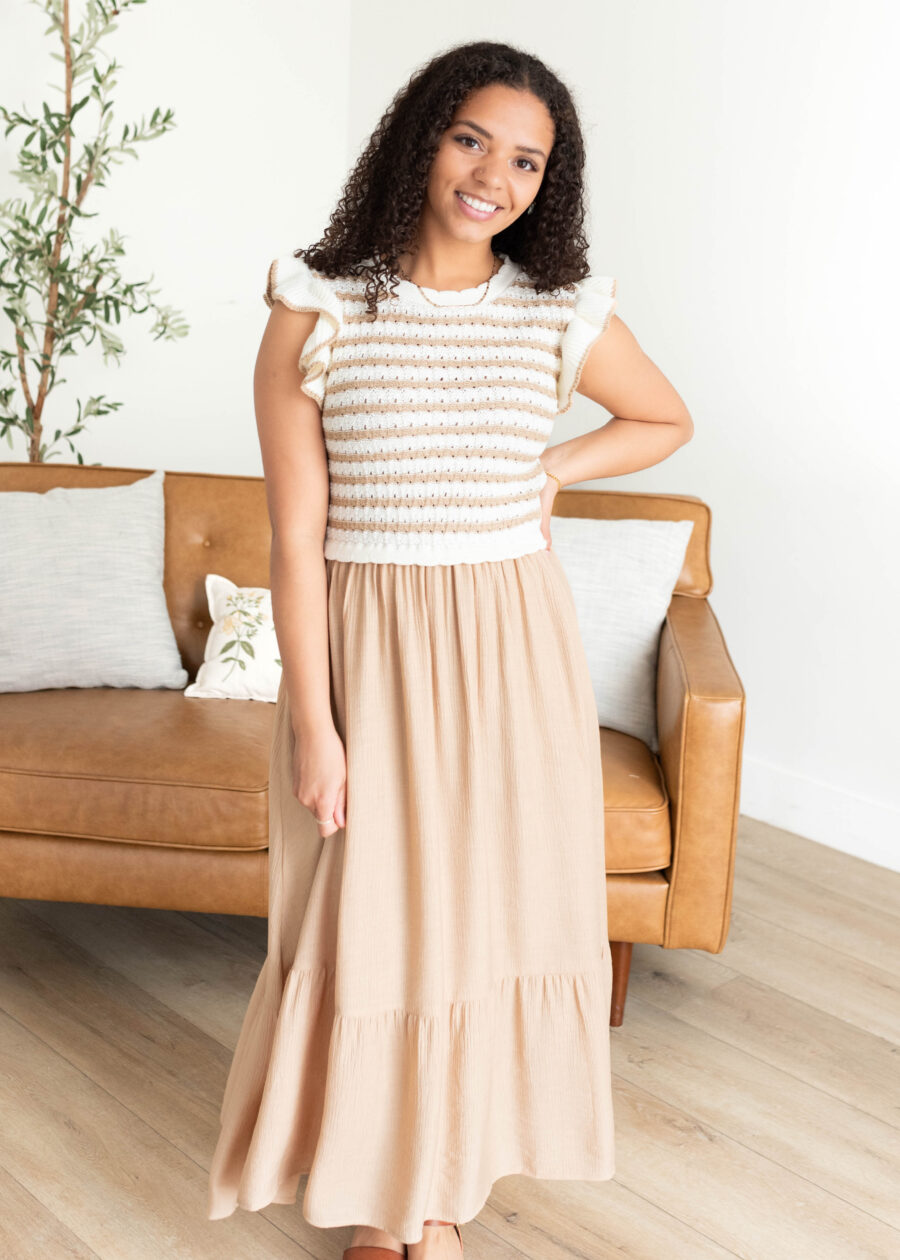 Alexis Khaki Crochet Knit Top Dress