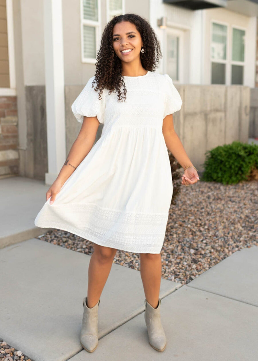 Alison White Embroidered Dress