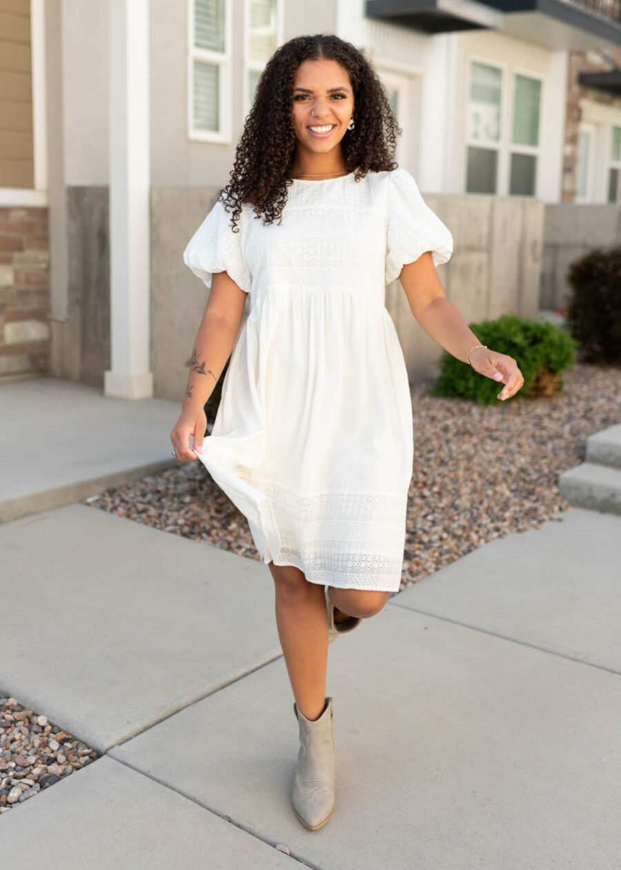 Alison White Embroidered Dress