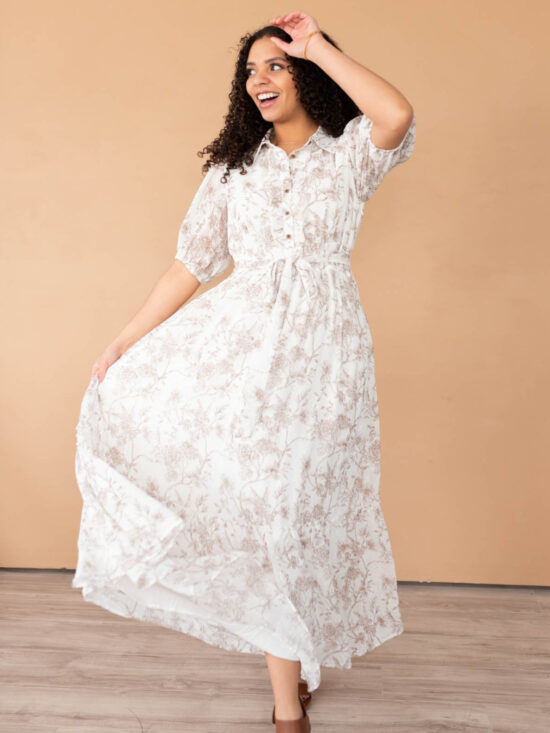 Alissa Cream Floral Button Dress