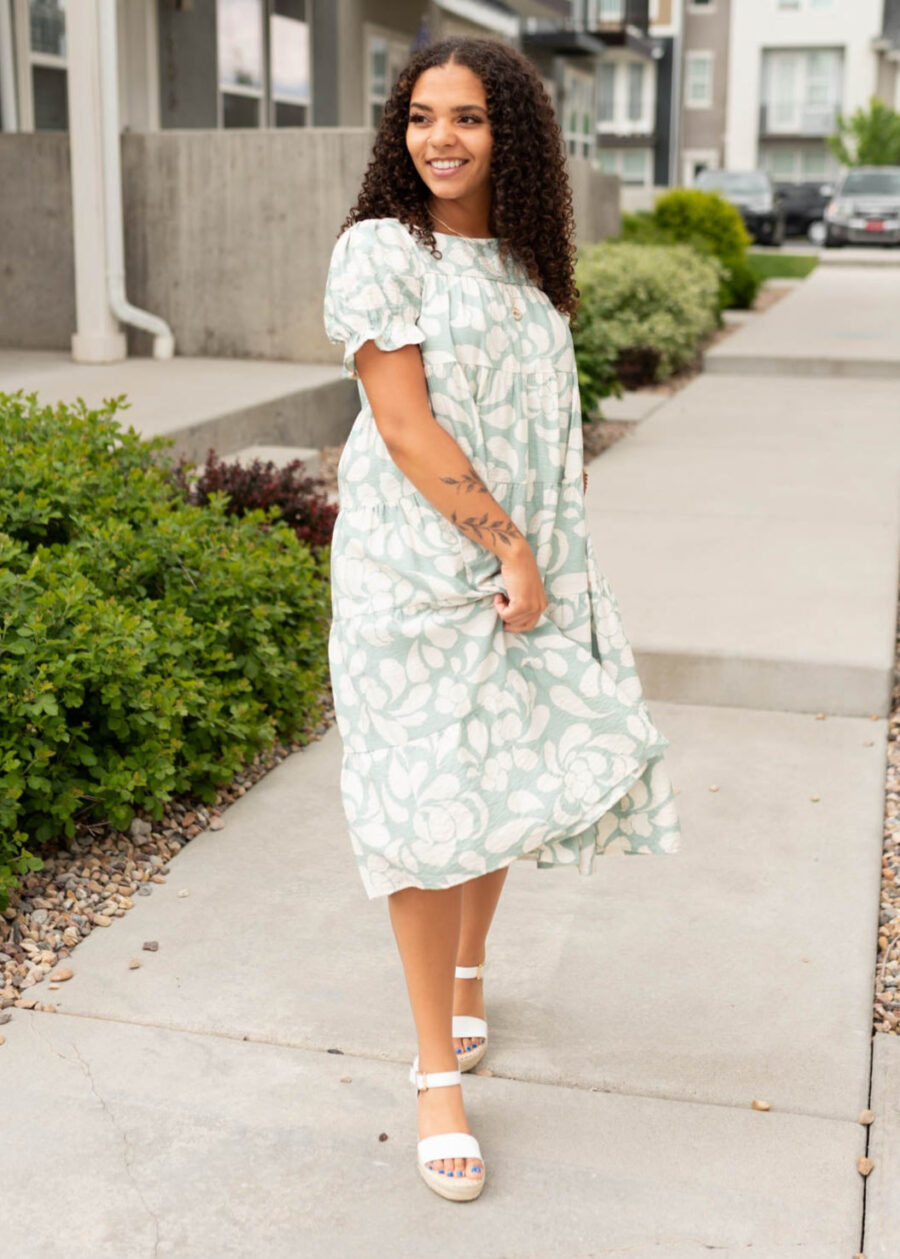 Allene Sage Floral Dress