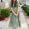 Alyanna Deep Sage Embroidered Dress