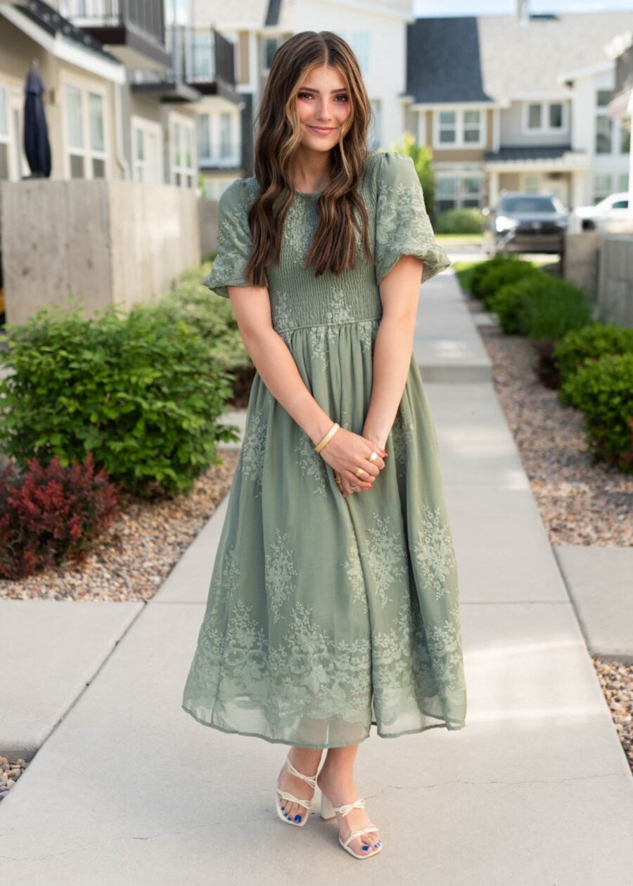 Alyanna Deep Sage Embroidered Dress
